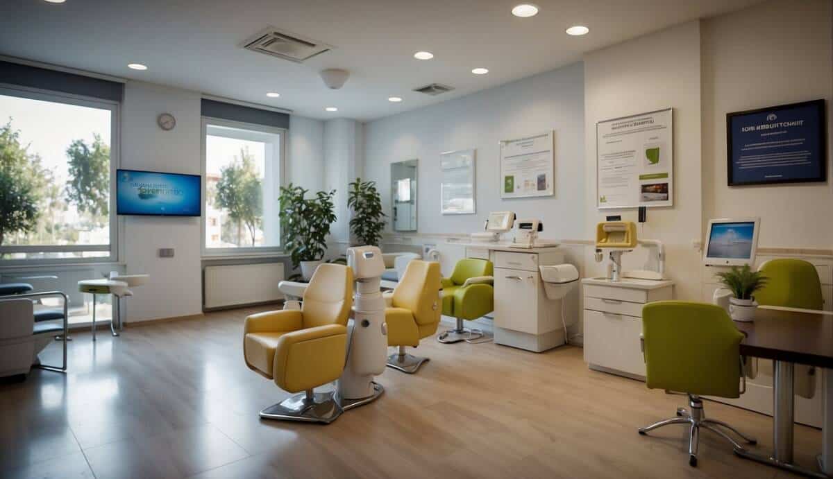 A dental office with modern equipment and a welcoming waiting area, displaying awards and certifications for the top 5 dentists in Castelldefels